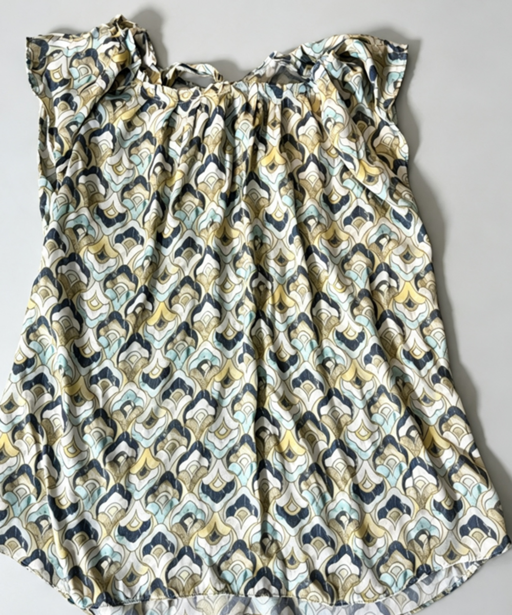 Scoop-Neck Maternity Top Printed Women's Top in Blue, Gold, and Cream